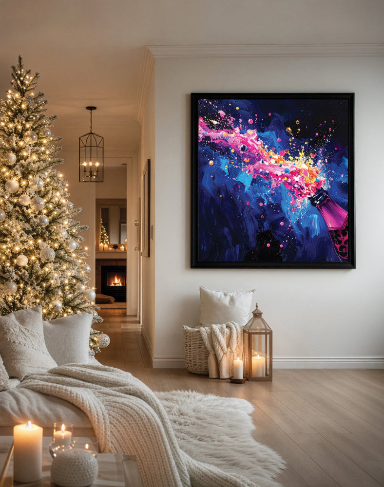 Bold and Colourful Champagne Framed Canvas Print Wall Art