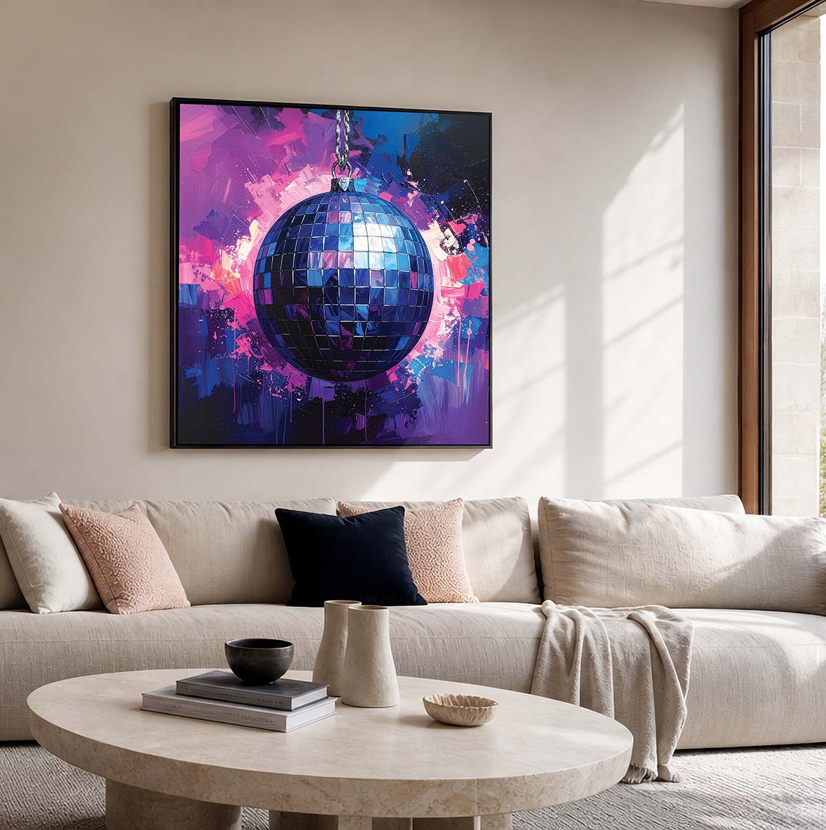 Framed Disco Ball Canvas Print