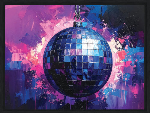 Discoball with colorful abstract background framed canvas print
