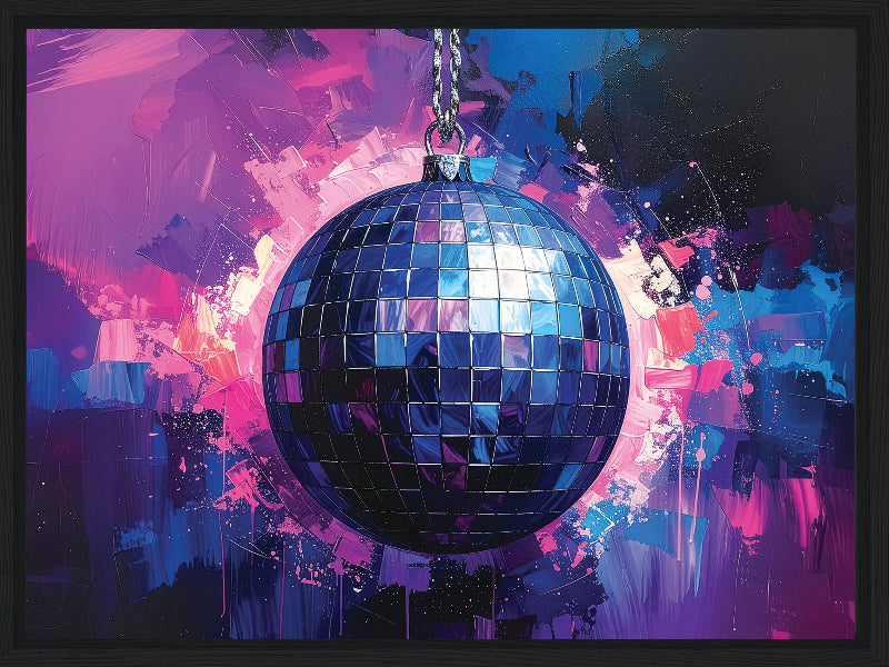 Discoball with colorful abstract background framed canvas print