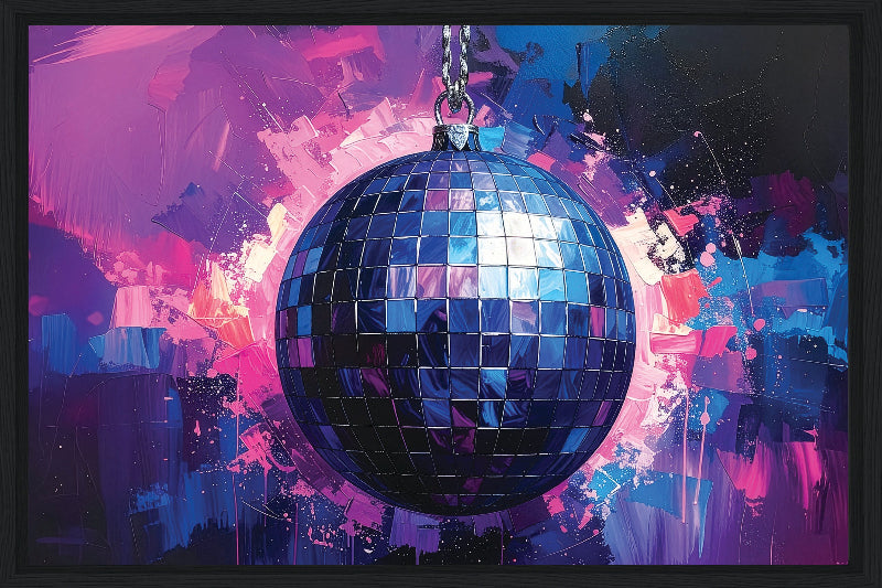 Discoball with colorful abstract background framed canvas print