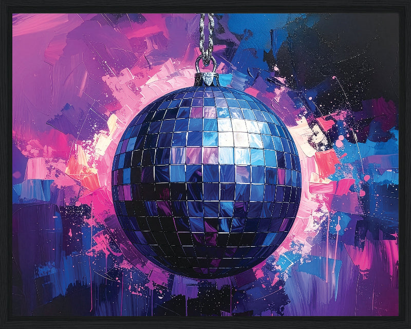 Discoball with colorful abstract background framed canvas print