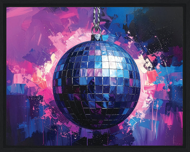 Discoball with colorful abstract background framed canvas print