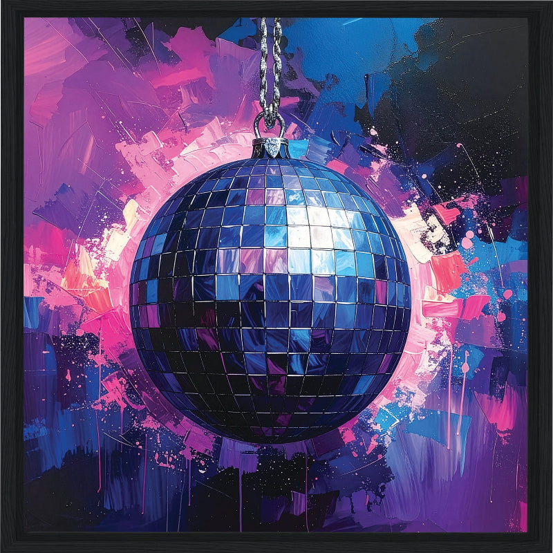 Discoball with colorful abstract background framed canvas print