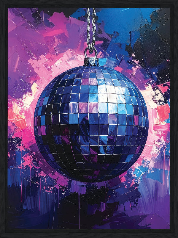 Discoball with colorful abstract background framed canvas print