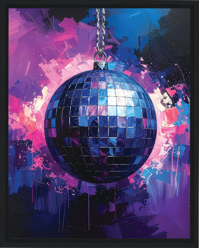 Discoball with colorful abstract background framed canvas print
