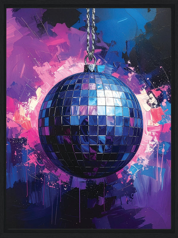 Discoball with colorful abstract background framed canvas print
