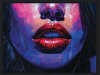 Colorful abstract painting of a face with a focus on lips.