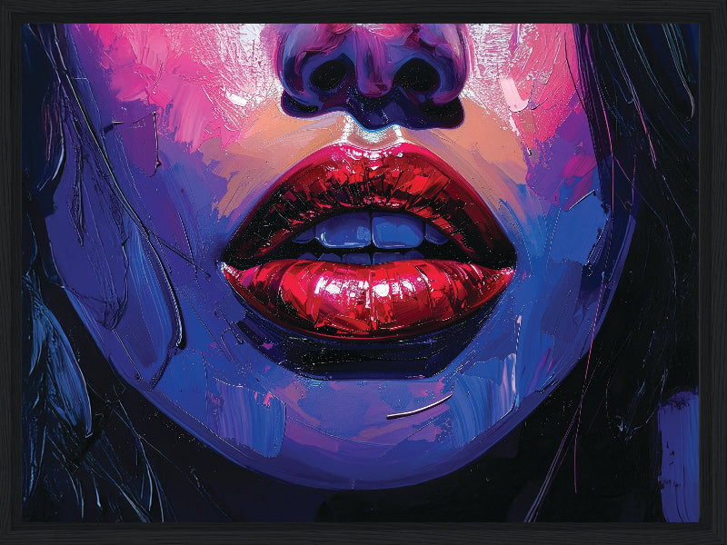 Colorful abstract painting of a face with a focus on lips.