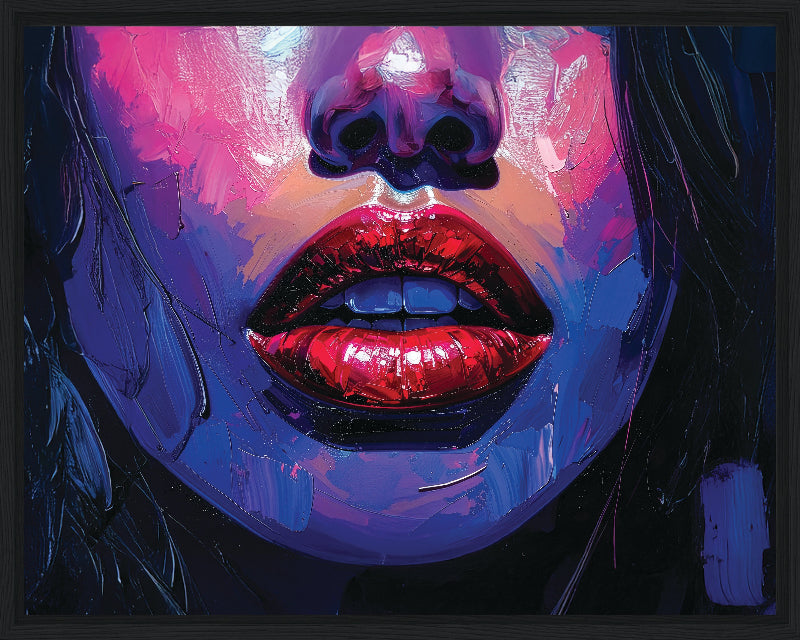Colorful abstract painting of a face with prominent lips