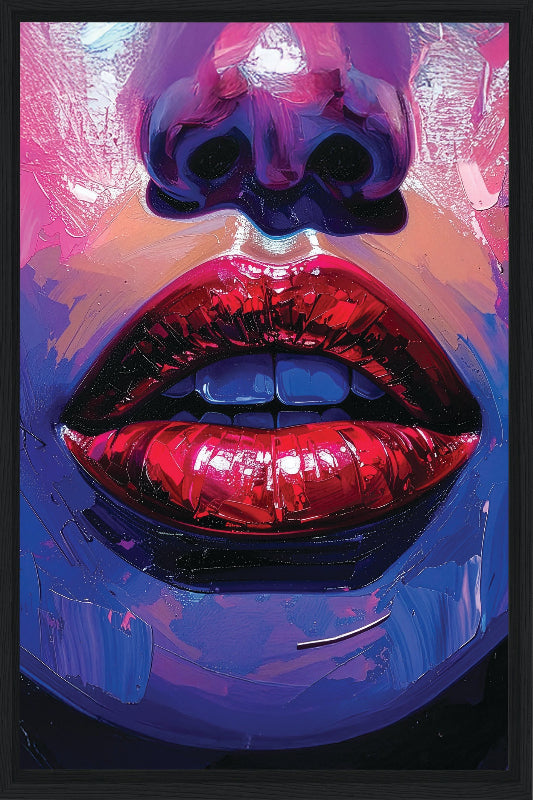 Colorful abstract art of a face with prominent lips.