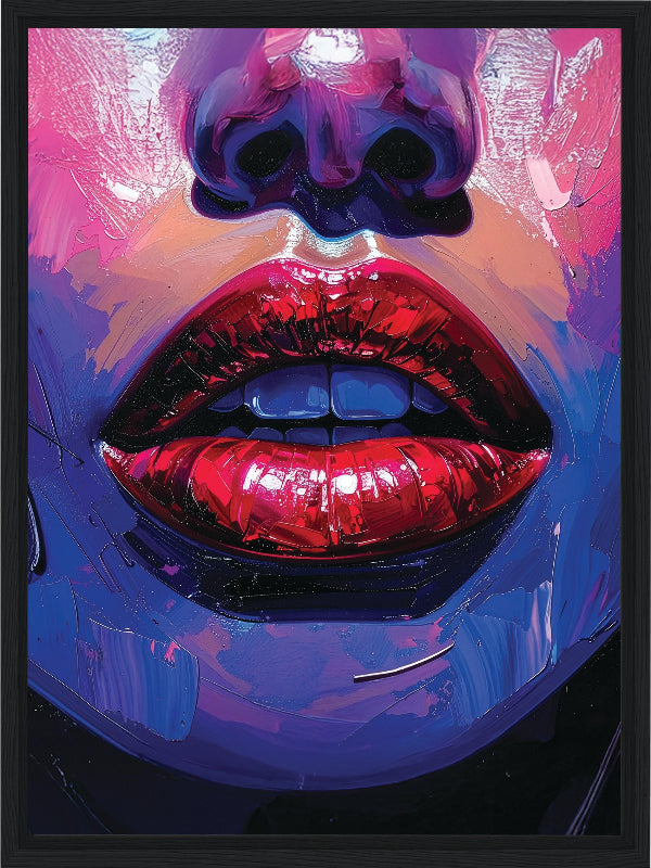 Colorful abstract art of a face with prominent lips