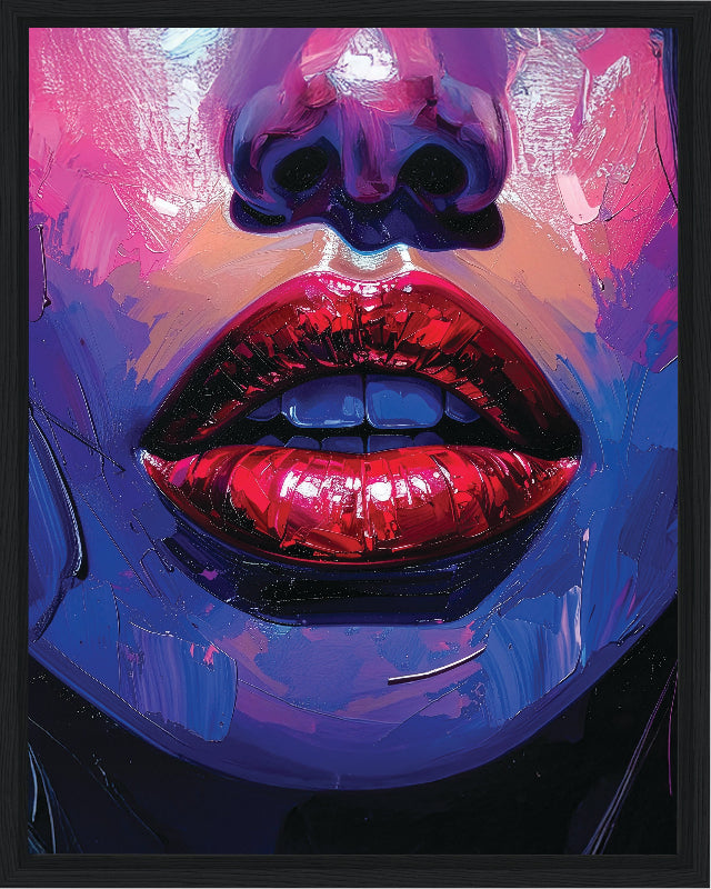 Colorful abstract art of a face with vibrant lips and skin tones.