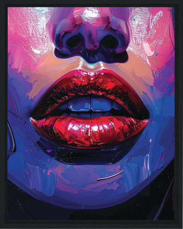 Colorful abstract art of a face with a focus on lips.