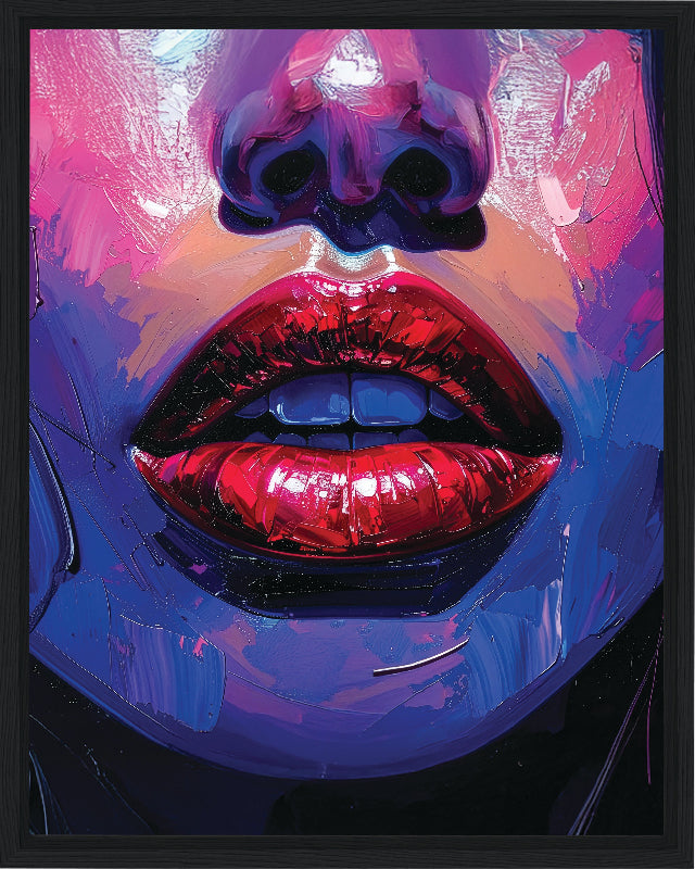 Colorful abstract art of a face with a focus on lips.
