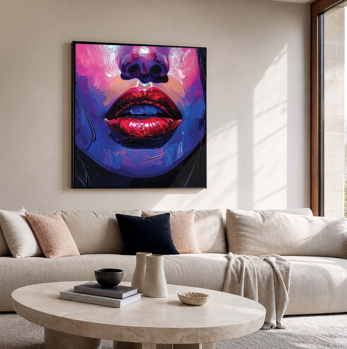 Framed Red Lips Canvas Print