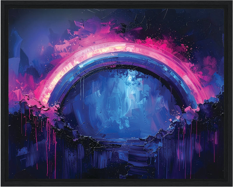 Colorful abstract design with a central figure on a dark background