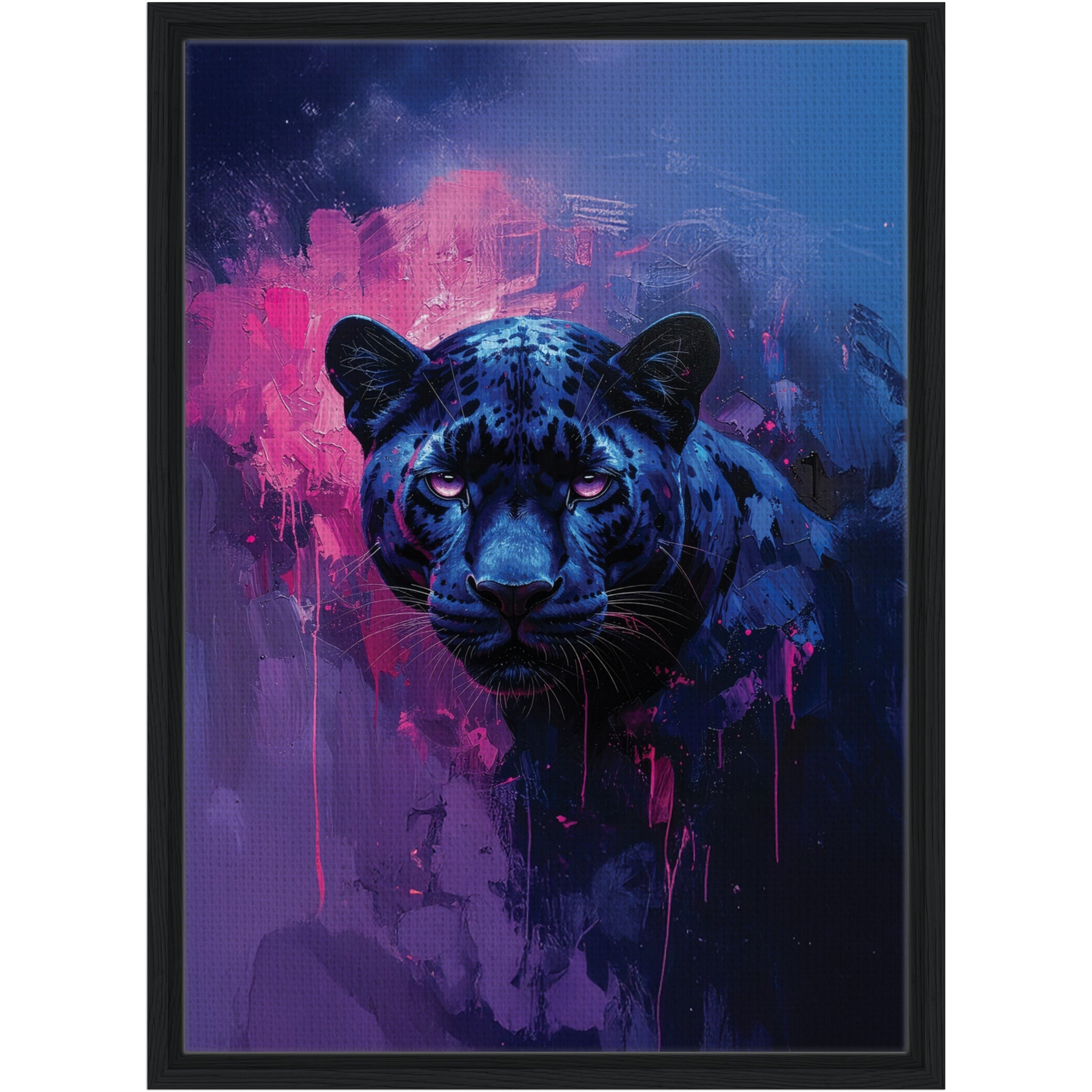 Horizontal Black Framed Blue and Pink Panther Canvas Print 