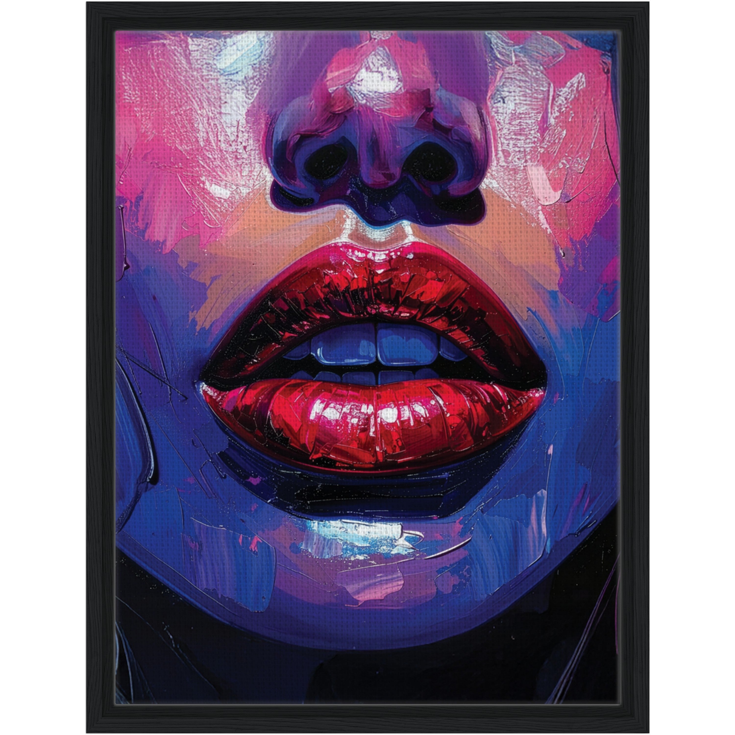 Colourful lips painting framed canvas wall art UK