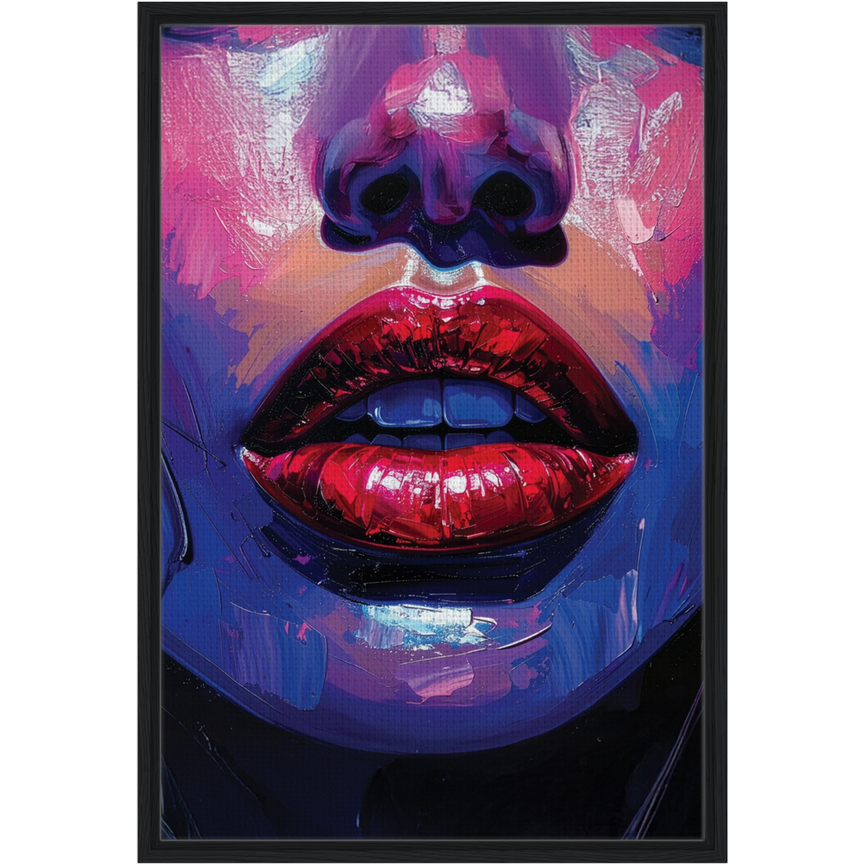 Large framed painted style lips canvas wall art UK