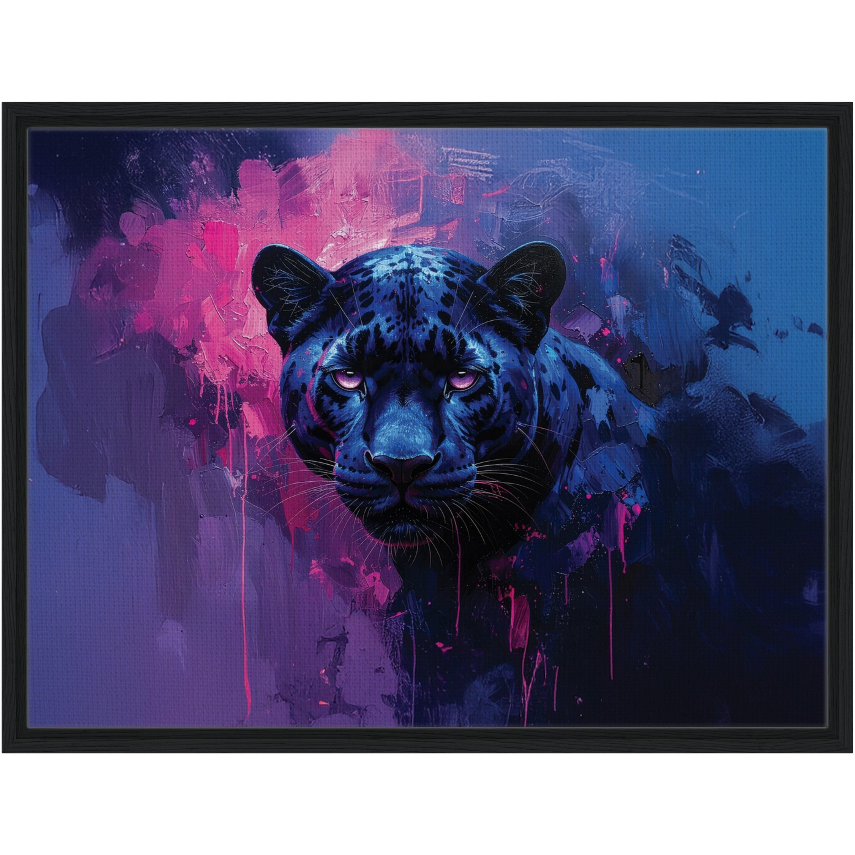 Horizontal canvas print with black from of a blue and black panther