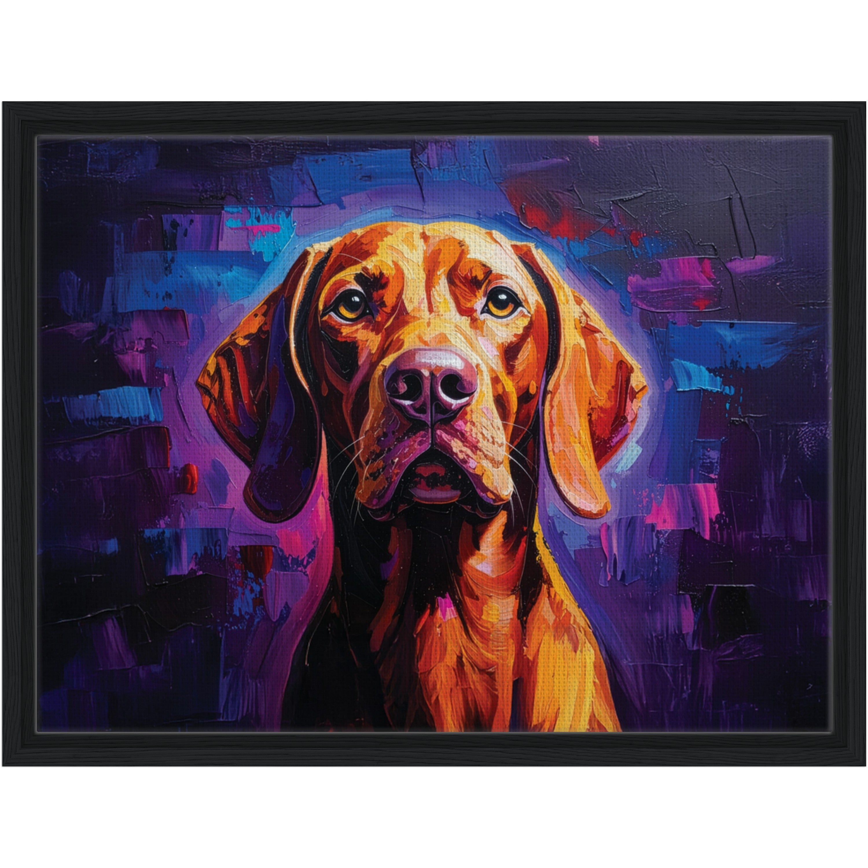 Colorful painting of a dog with abstract background
