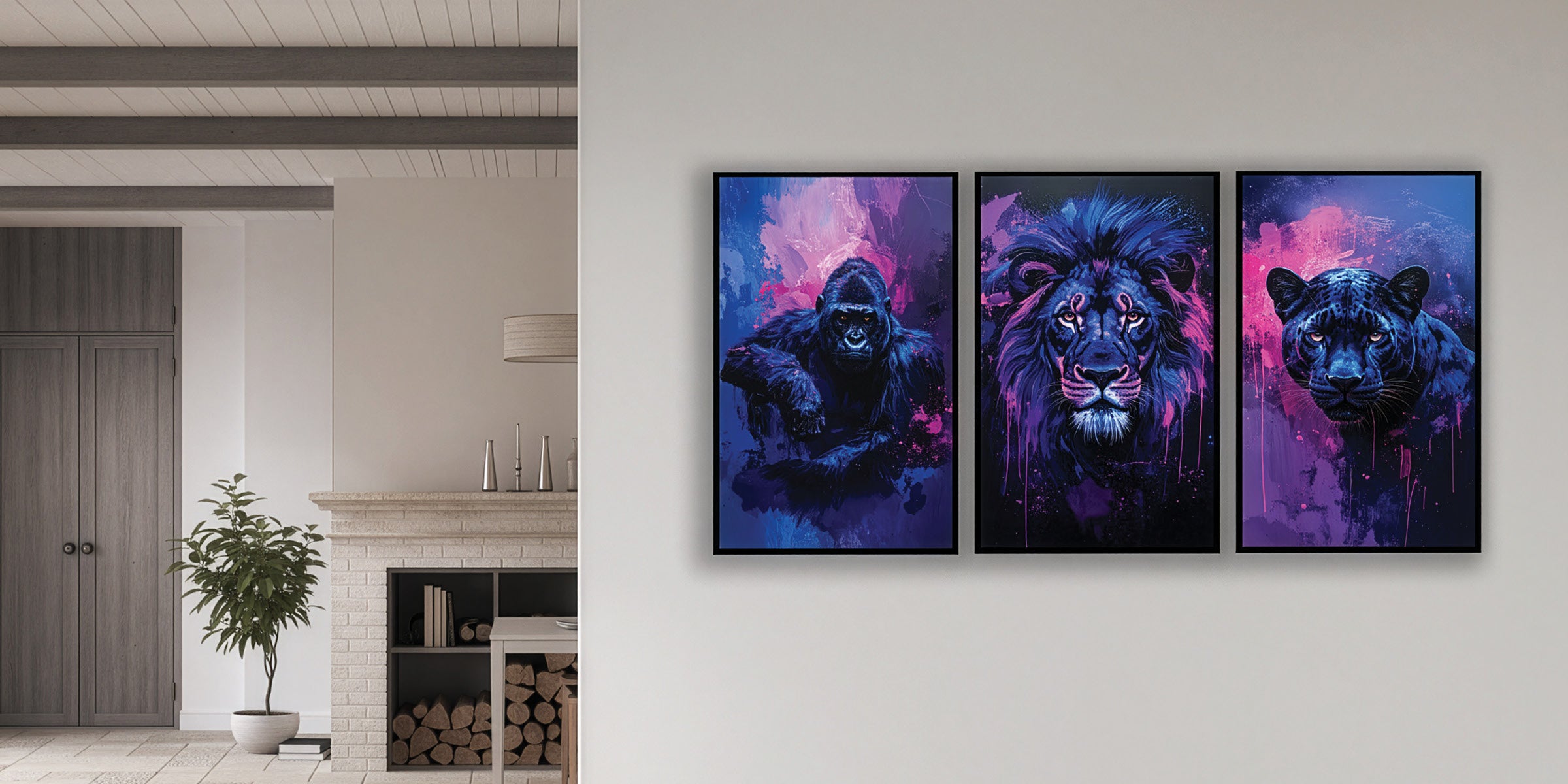 Wild animals framed canvas wall art UK