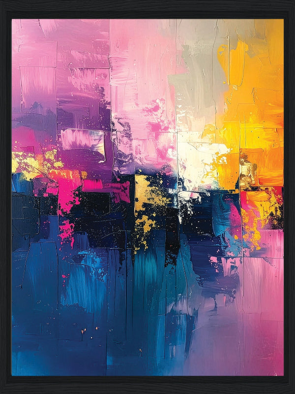 Pink and yellow abstract art with vibrant colors framed canvas print wall art