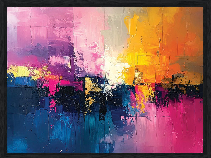 Pink and yellow abstract art with vibrant colors framed canvas print wall art