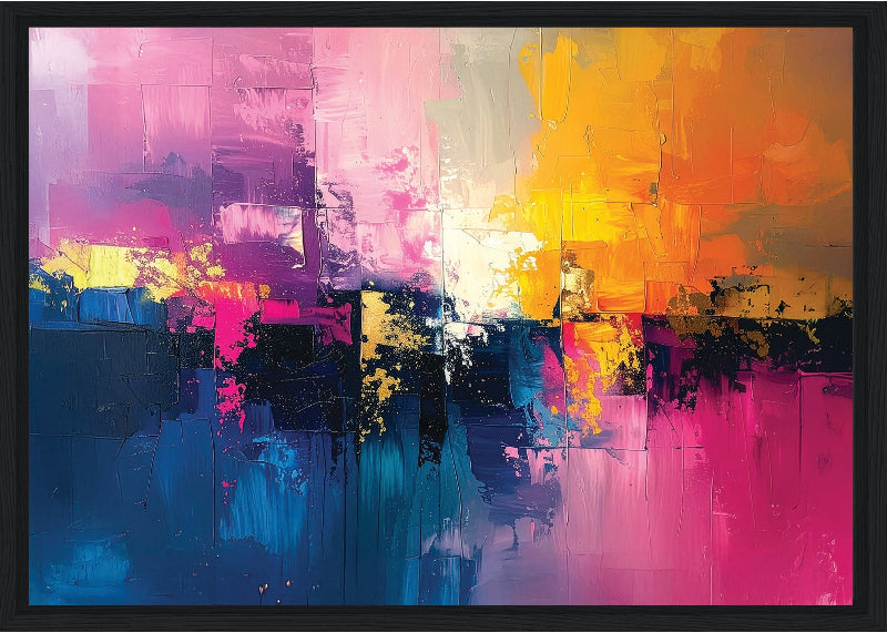 Pink and yellow abstract art with vibrant colors framed canvas print wall art