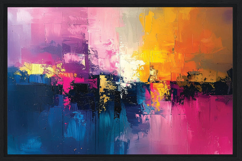 Pink and yellow abstract art with vibrant colors framed canvas print wall art