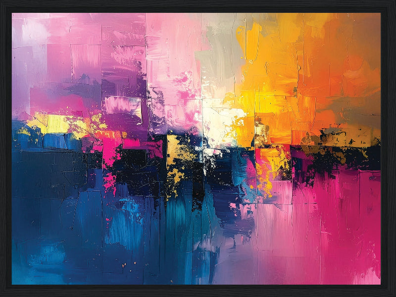 Pink and yellow abstract art with vibrant colors framed canvas print wall art