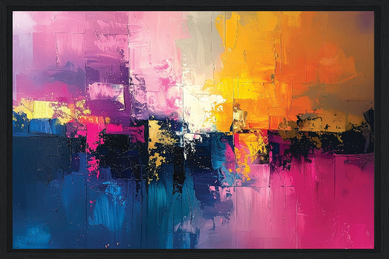 Pink and yellow abstract art with vibrant colors framed canvas print wall art