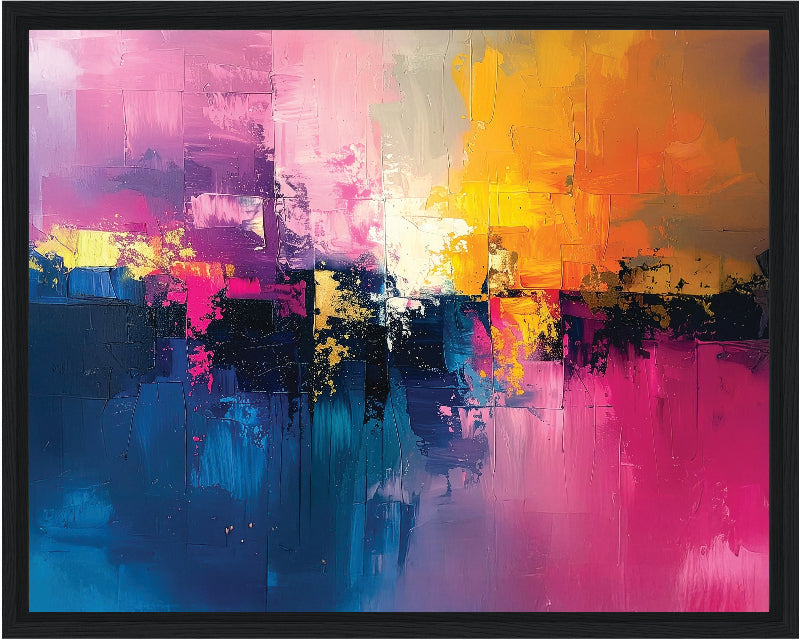 Pink and yellow abstract art with vibrant colors framed canvas print wall art