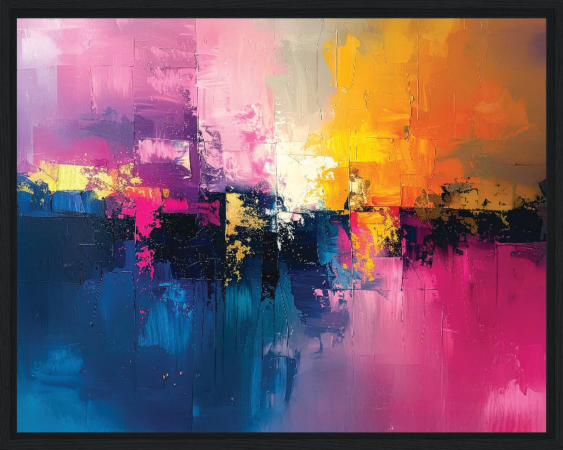 Pink and yellow abstract art with vibrant colors framed canvas print wall art