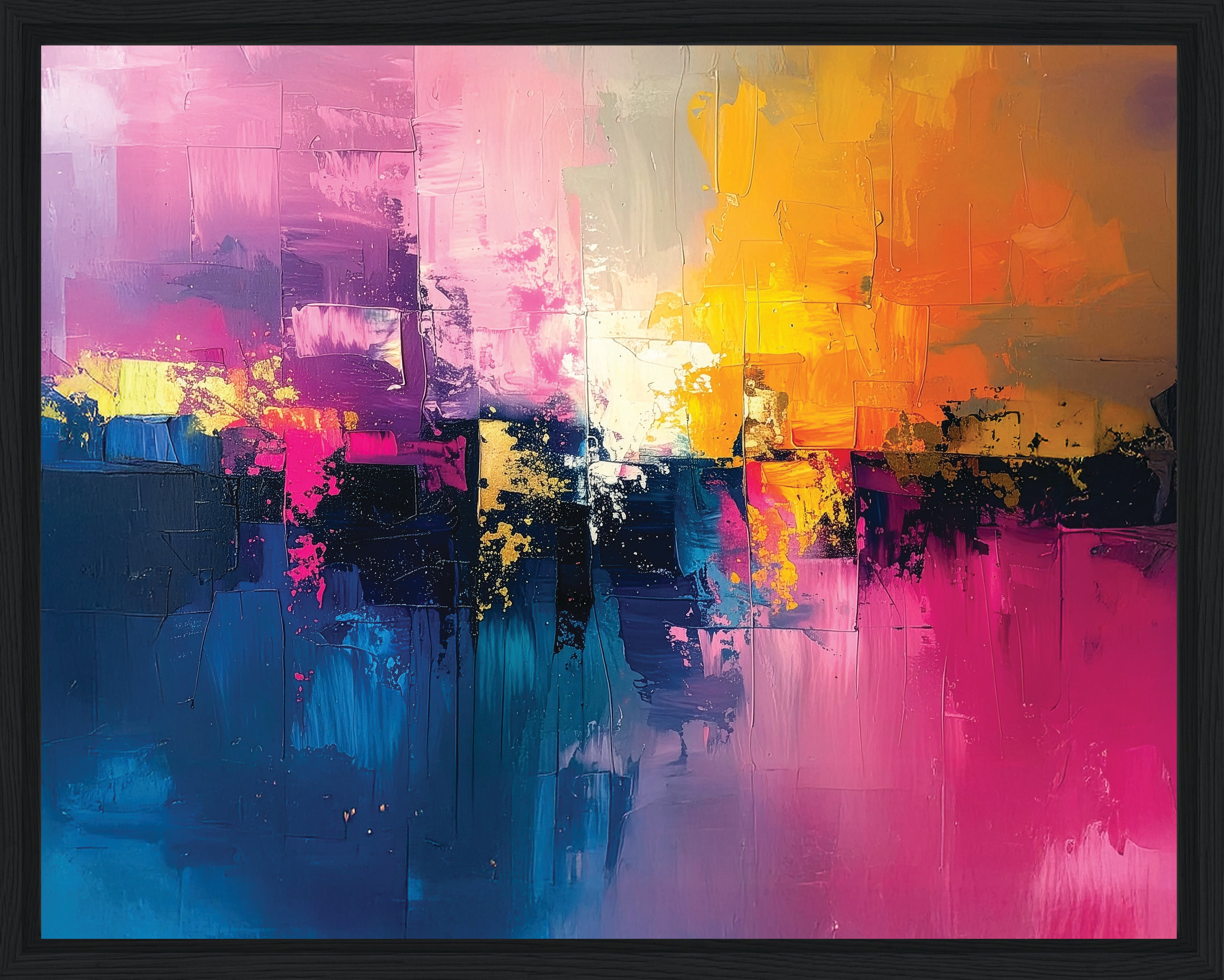 Pink and yellow abstract art with vibrant colors framed canvas print wall art
