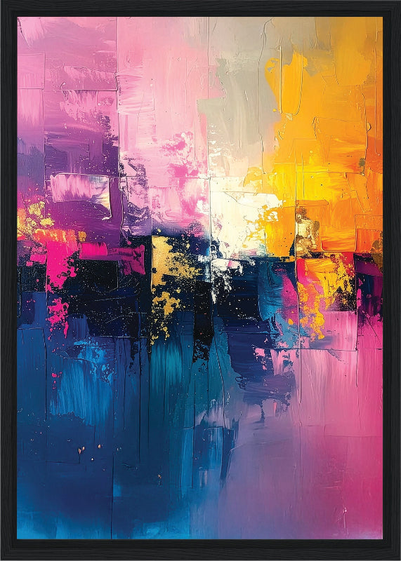 Pink and yellow abstract art with vibrant colors framed canvas print wall art