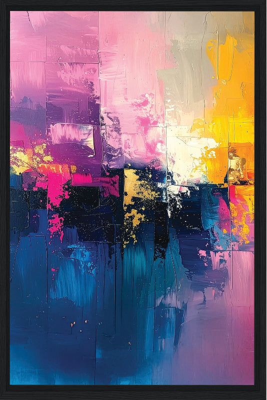 Pink and yellow abstract art with vibrant colors framed canvas print wall art