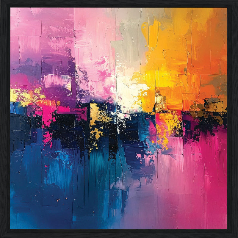 Pink and yellow abstract art with vibrant colors framed canvas print wall art