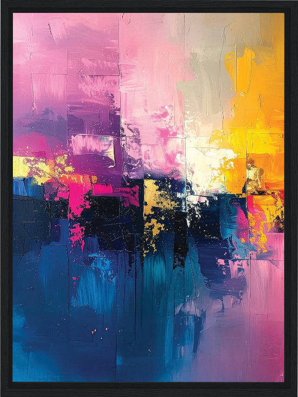Pink and yellow abstract art with vibrant colors framed canvas print wall art