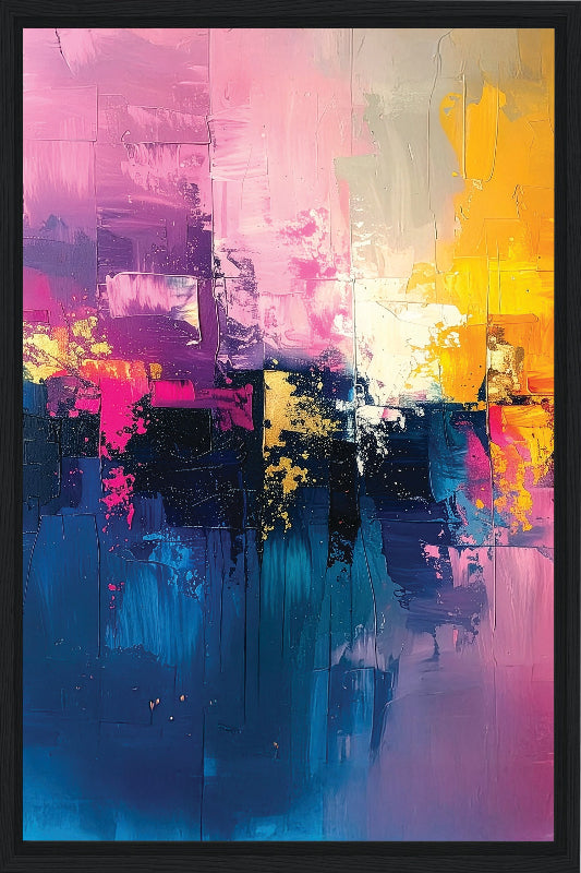 Pink and yellow abstract art with vibrant colors framed canvas print wall art