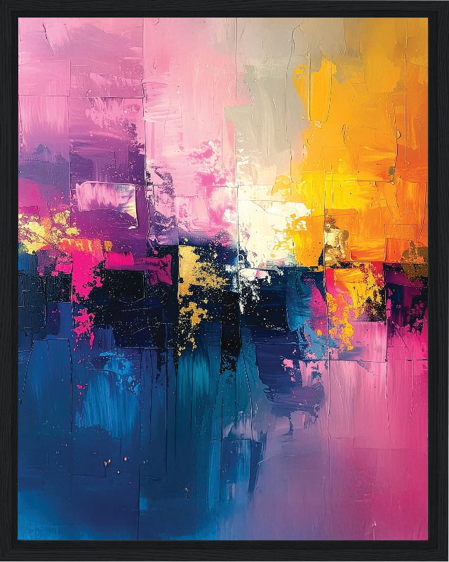 Pink and yellow abstract art with vibrant colors framed canvas print wall art