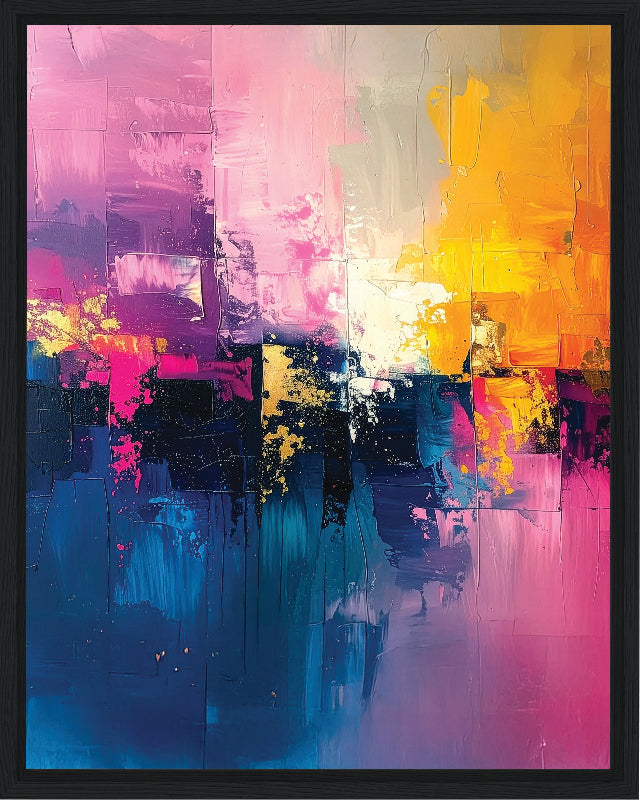 Pink and yellow abstract art with vibrant colors framed canvas print wall art