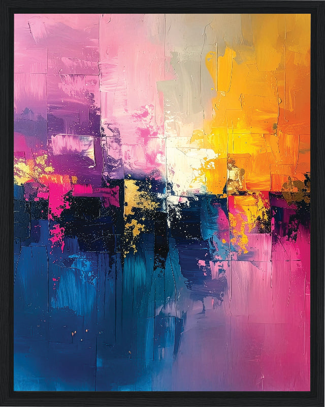 Pink and yellow abstract art with vibrant colors framed canvas print wall art