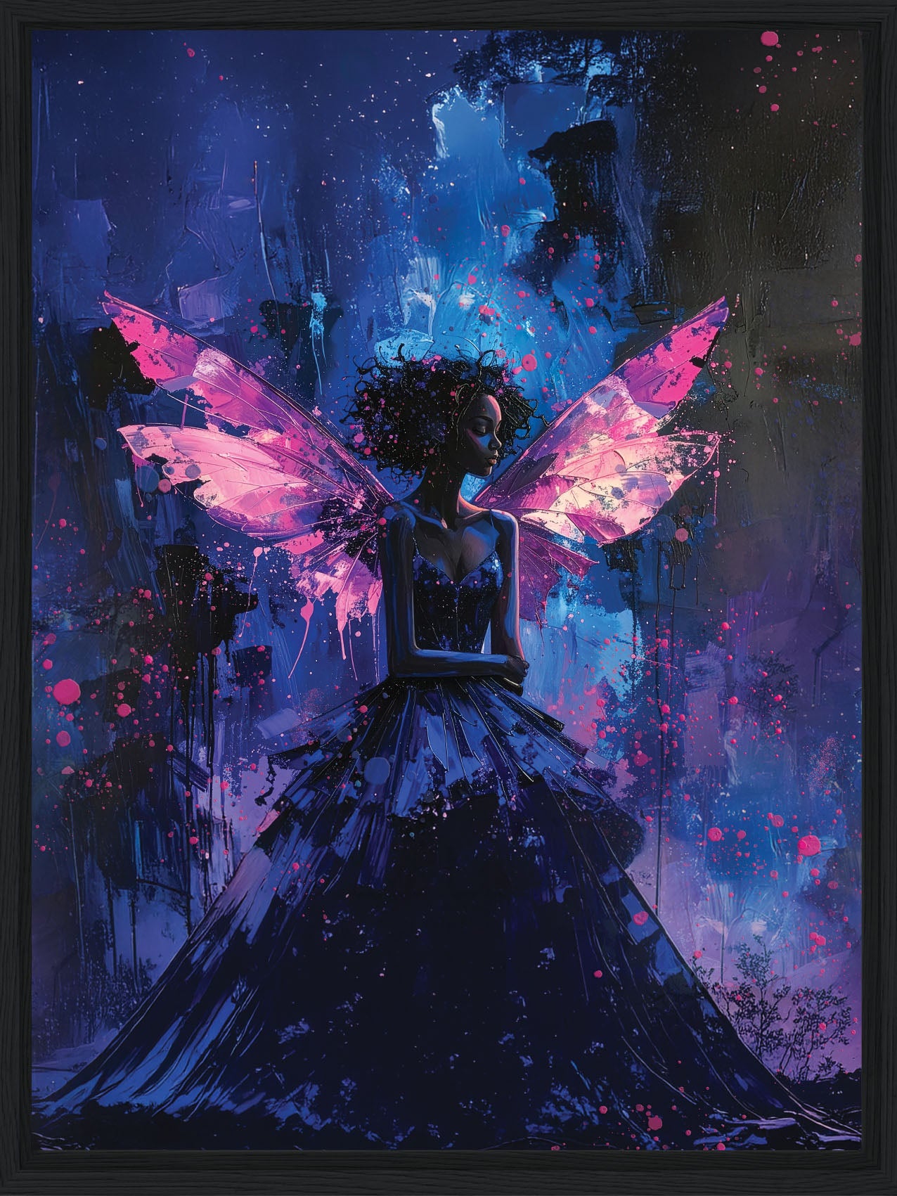 Fairy with pink butterfly wings in a fantasy setting