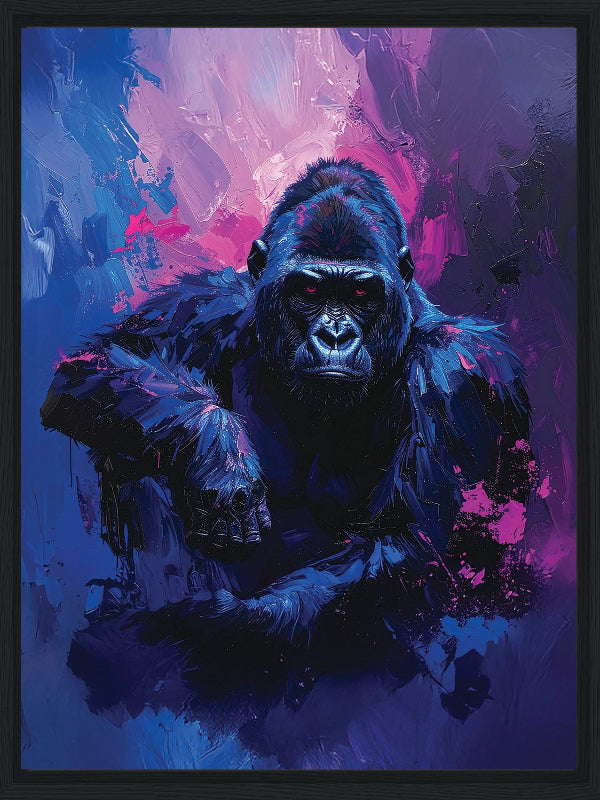 Gorilla with abstract blue and purple background framed canvas print wall art