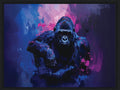 Gorilla with abstract blue and purple background framed canvas print wall art