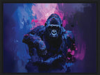 Gorilla with abstract blue and purple background framed canvas print wall art