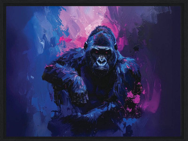 Gorilla with abstract blue and purple background framed canvas print wall art