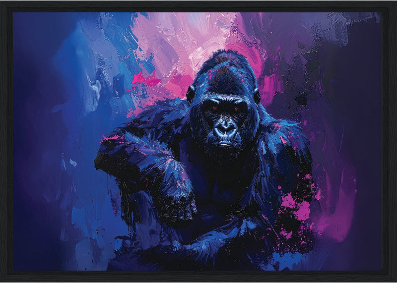 Gorilla with abstract blue and purple background framed canvas print wall art
